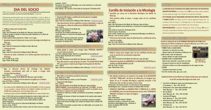 Contraportada Folleto XIII Jornadas Micológicas Otoño 2016 #MicoMoncayo #Moncayo en San Martín de la Virgen de Moncayo